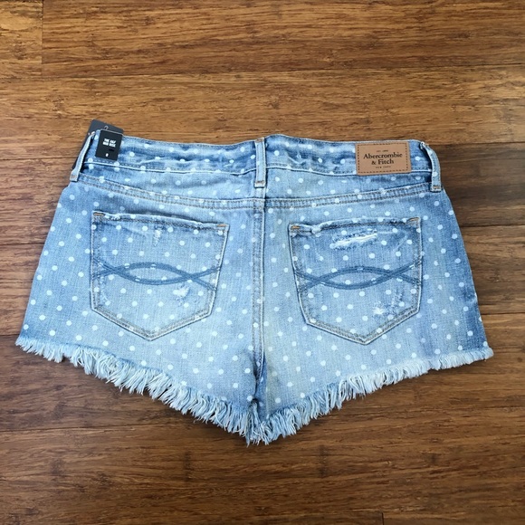 Abercrombie and Fitch mid-rise polka dot jean shorts with fringe - Picture 2 of 2